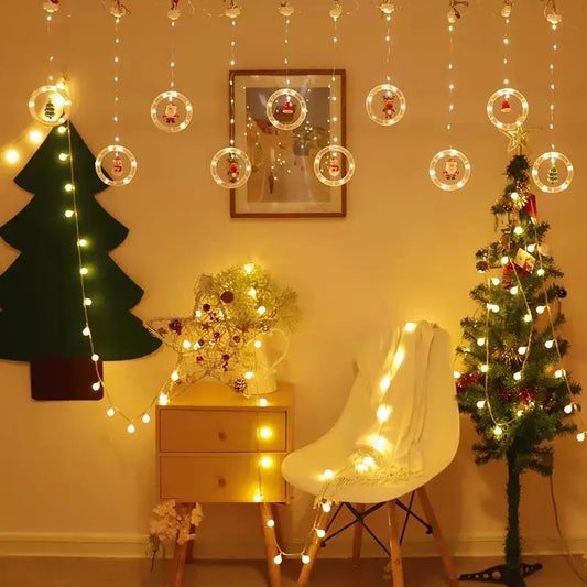 Christmas Decorations LED Curtain String Lights Cute Xmas Tree Santa Claus Pendants Lamp for Home Garden Party New Year Decor