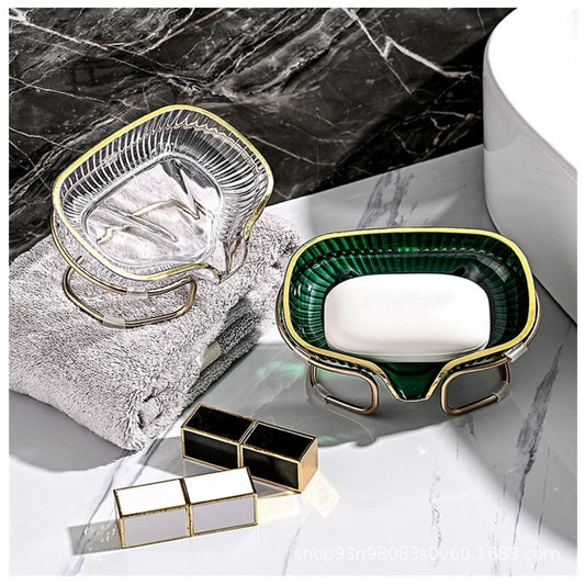 Bathroom Soap Dish Light Luxury Toilet Shower Soap Holder with Drain Water Soap Storage Case Tray Container Bathroom Gadgets