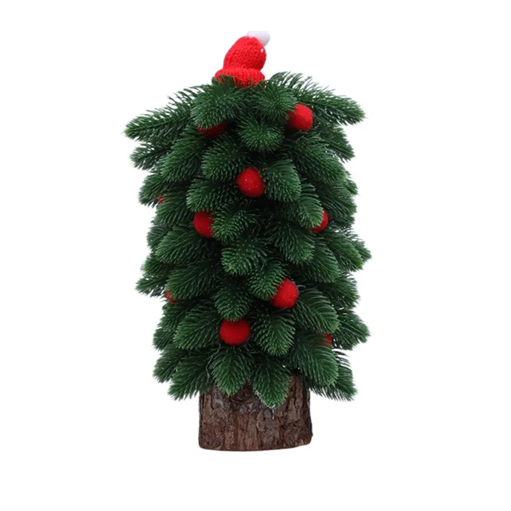 Tower Shaped Christmas Tree Ornaments Lifelike Reusable Mini Christmas Tree Wooden Base Christmas Decorations