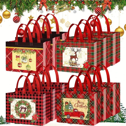Christmas Gift Bags, Christmas Tote Bags with Handles, Reusable Non-Woven Shopping Bags for Xmas Gifts Wrapping Holiday Party