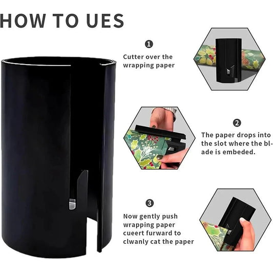 Christmas Wrapping Paper Cutter Tool Tube Paper Cutter Dispenser Portable With Embedded Blade Round Lip Safer Easier Cutting