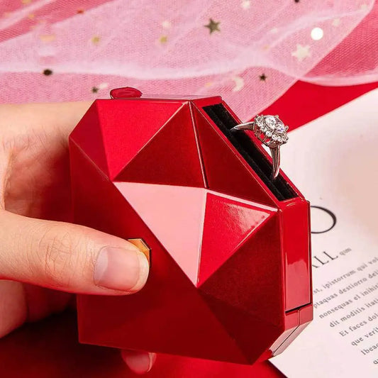 Luxury Heart Shaped Diamond Ring Box Automatic Pop-up Portable Jewelry Box Jewelry Storage Box Proposal Wedding Case For Girl