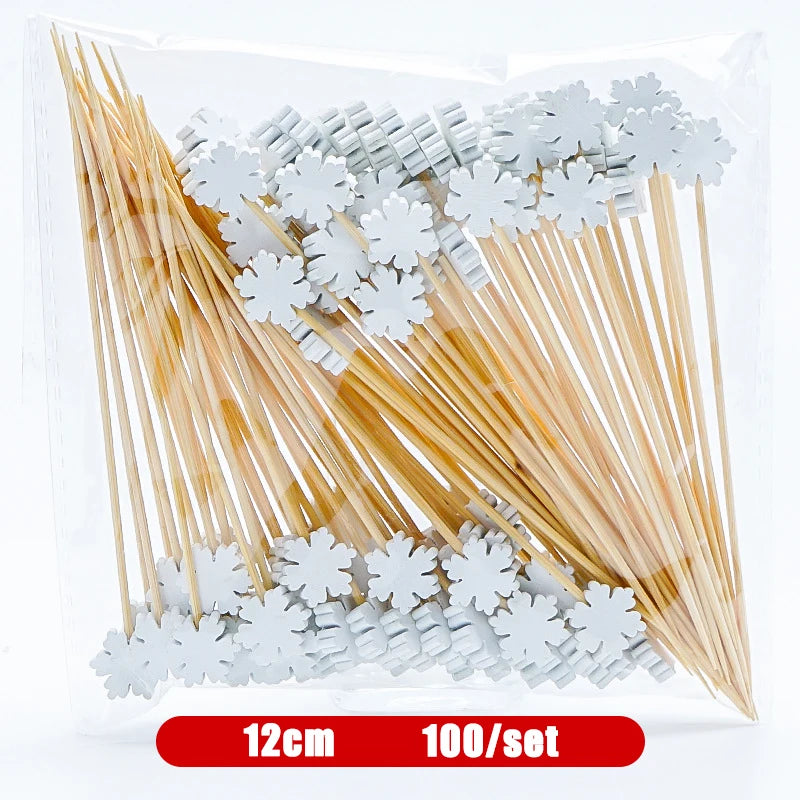 Christmas And New Year Disposable Fruit Sticks Fruit Forks Creative Art Toothpicks (100 Sticks Per Pack)