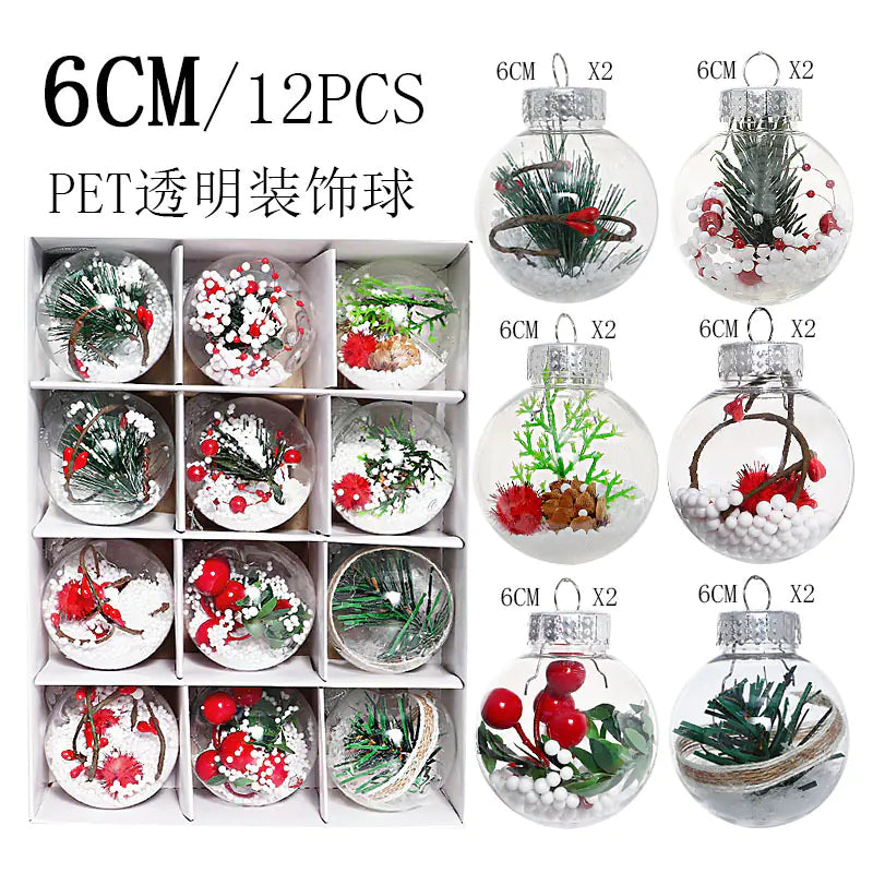 12pcs 6cm Transparent PET Christmas Tree Ornaments