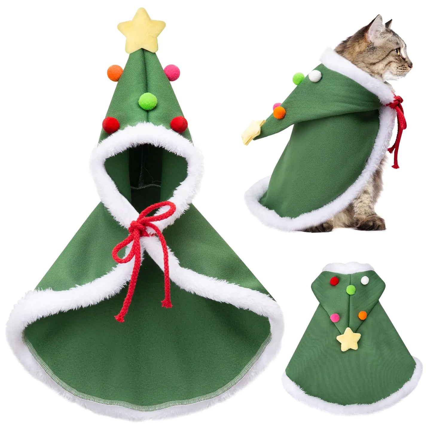 Cat Christmas Cape Dog Soft Thick Xmas Cloak with Velvet Stars Hat Pets Christmas Costume Dogs Cats Santa Claus Outfits for Goose Rabbit L