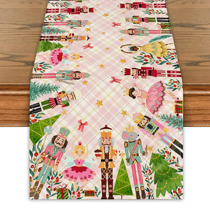 Pink Nutcracker Christmas Table Runner Pink Nutcracker Table Cover New Year Winter Xmas Decor Nutcracker Christmas Decorations for Home Party