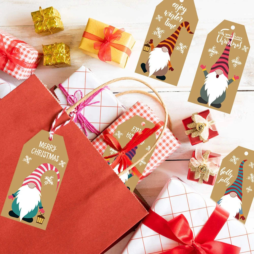 100Pcs Merry Christmas Tags Labels Gift Wrapping Paper Hanging Tags Santa Claus Paper Cards Xmas DIY Crafts Party Supplies