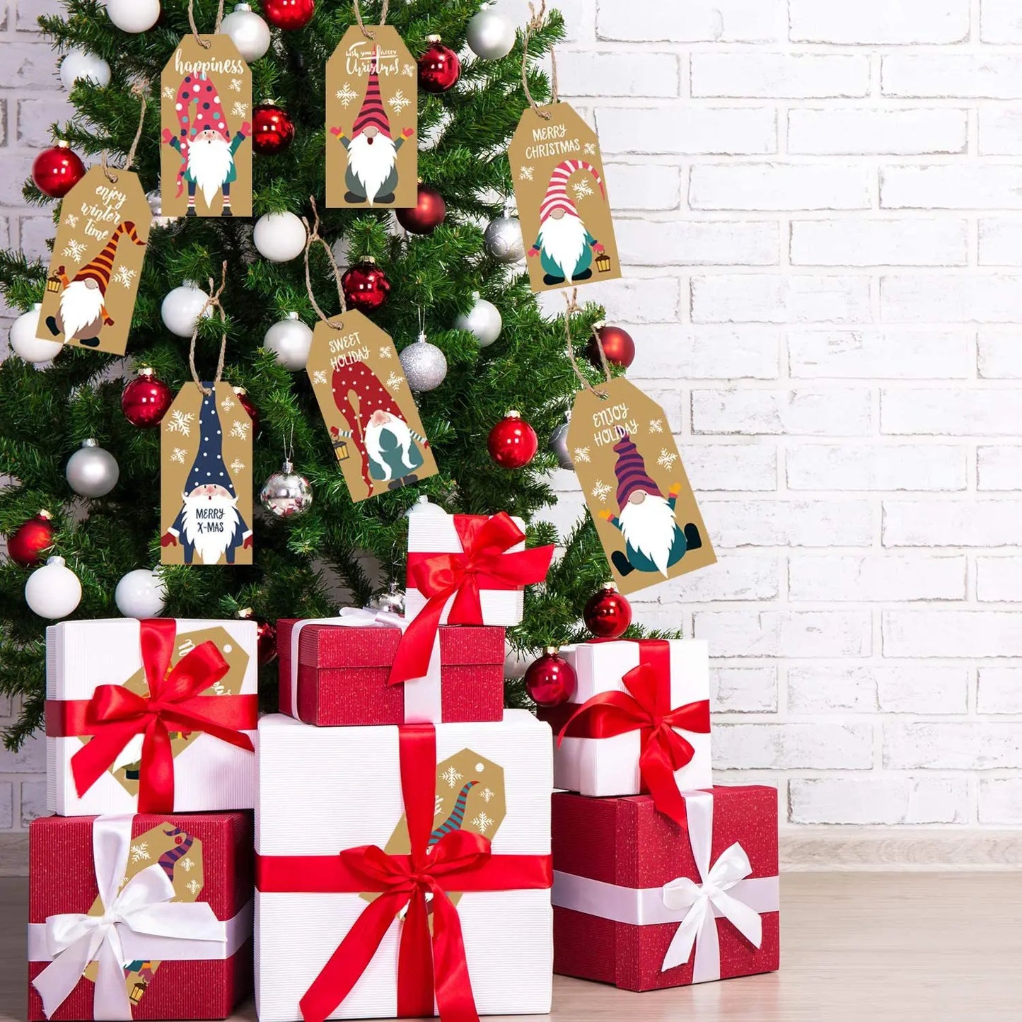 100Pcs Merry Christmas Tags Labels Gift Wrapping Paper Hanging Tags Santa Claus Paper Cards Xmas DIY Crafts Party Supplies