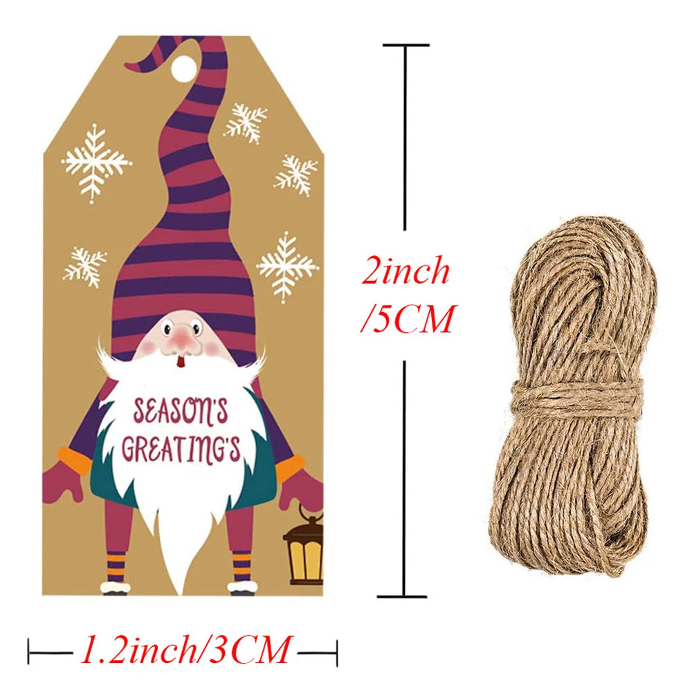 100Pcs Merry Christmas Tags Labels Gift Wrapping Paper Hanging Tags Santa Claus Paper Cards Xmas DIY Crafts Party Supplies