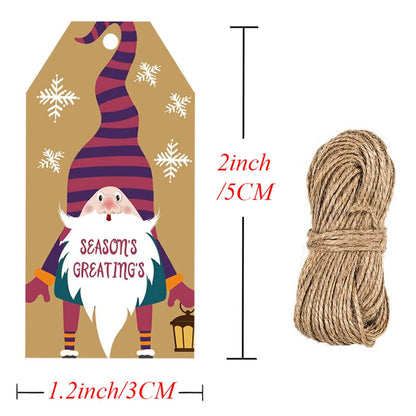 100Pcs Merry Christmas Tags Labels Gift Wrapping Paper Hanging Tags Santa Claus Paper Cards Xmas DIY Crafts Party Supplies