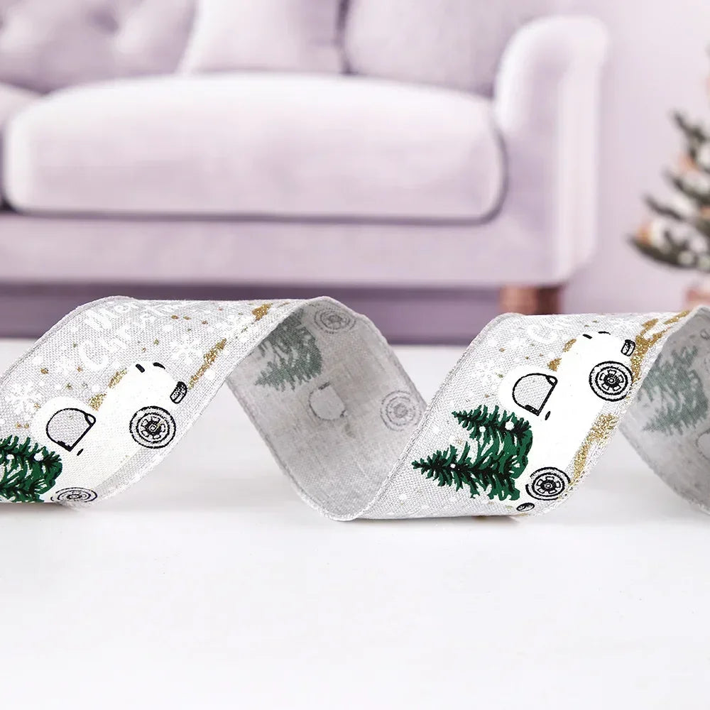 Christmas Ribbon Classic Wrapping Christmas Tree Ribbon Wreath Bows DIY Fabric Swirl Ribbon Burlap Xmas Gift Decoration
