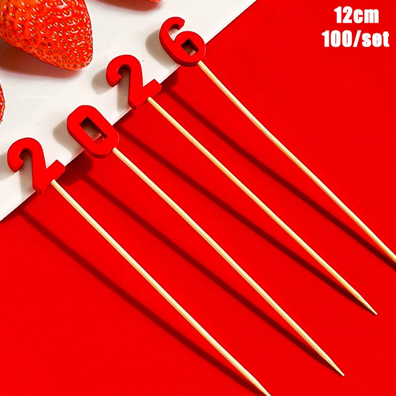 Christmas And New Year Disposable Fruit Sticks Fruit Forks Creative Art Toothpicks (100 Sticks Per Pack)