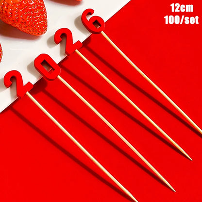 Christmas And New Year Disposable Fruit Sticks Fruit Forks Creative Art Toothpicks (100 Sticks Per Pack)