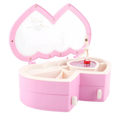 Ballet Dancer Music Box Double Heart Shaped Jewelry Storage Case Ballerina Musical Box Gift For Girls