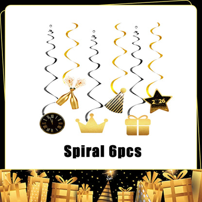 2026  Happy New Year Eve Party Decorations Black And Gold Disposable Tableware 2026 Number Balloons Family Gathering Backdrop