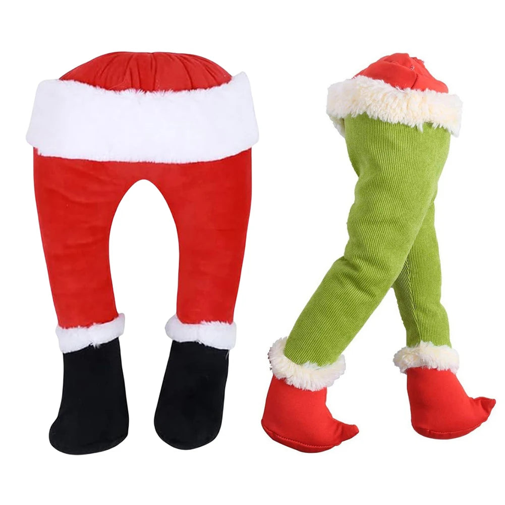 Christmas Santa/Elf Leg Plush Xmas Tree Decoration Props Santa Claus Green Artificial Leg Children's Toy Christmas Home Decor