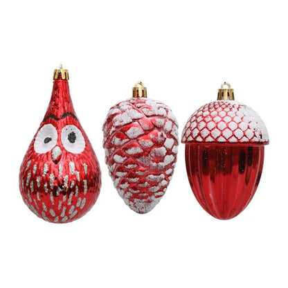 Red Christmas Hanging Decoration Electroplated Pinecone Acorn Owl Xmas Ornament Ball Festival Shopwindow Christmas Tree Ornament