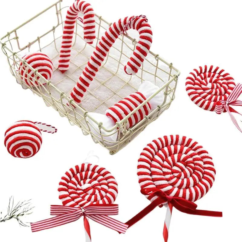 Christmas Ornaments Red And White Velvet Decorations Christmas Balls Canes Candies Christmas Trees Decorative Pendants INS Ornam