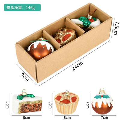 Christmas Decorations Accessories Glass Painted Fruits Vegetables Bottles Cake Christmas Tree Ornaments Hanging Pendant Gifts