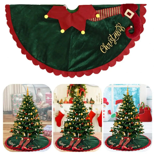Christmas Tree Skirt with Elf Legs Festive Red Green Decorative Wrap Xmas Tree Skirt Holiday Base Cover Home Decoration