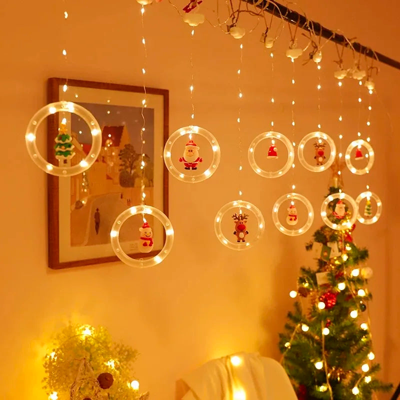 Christmas Decorations LED Curtain String Lights Cute Xmas Tree Santa Claus Pendants Lamp for Home Garden Party New Year Decor