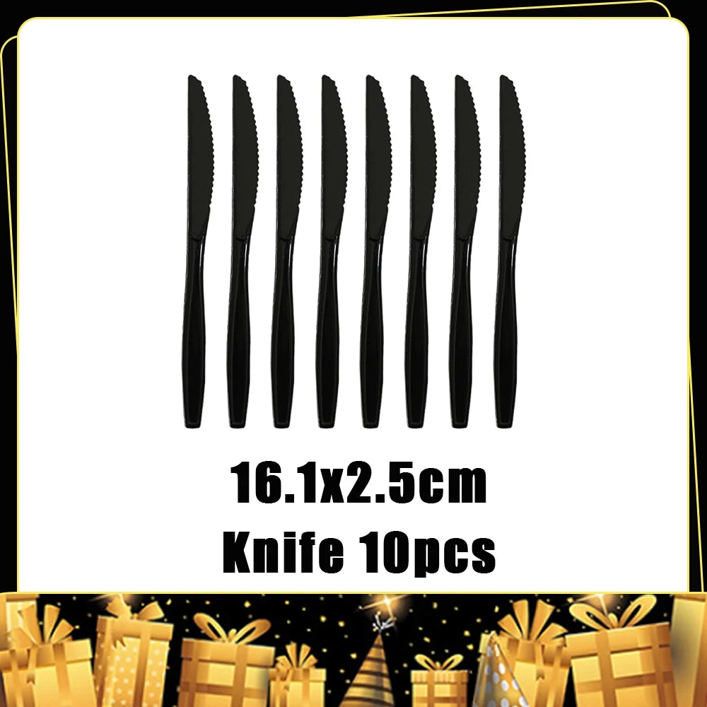 2026  Happy New Year Eve Party Decorations Black And Gold Disposable Tableware 2026 Number Balloons Family Gathering Backdrop