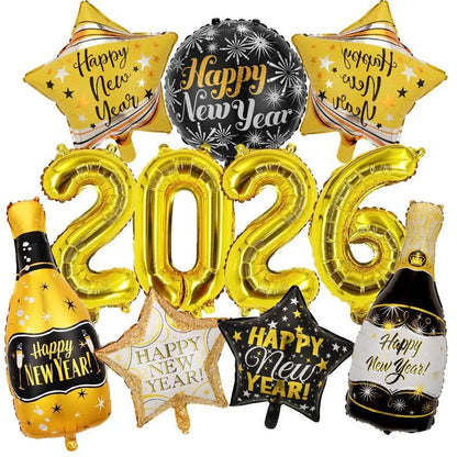 11pcs 2026 New Year Balloon Party Decoration Wine Cup Scene Wine Bottle Aluminum Film Balloon Set Festival Photography Props
