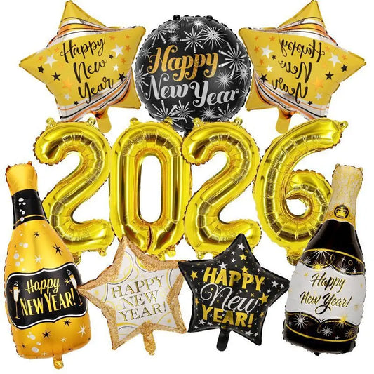 11pcs 2026 New Year Balloon Party Decoration Wine Cup Scene Wine Bottle Aluminum Film Balloon Set Festival Photography Props