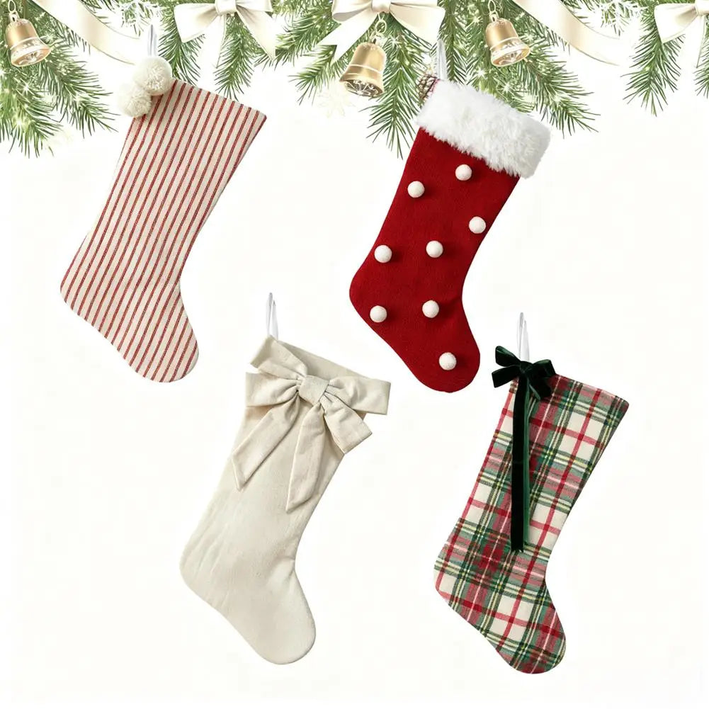 Christmas Decorations Bows Christmas Socks Candy Gift Bags Festive Christmas Atmosphere Home Hanging Ornaments