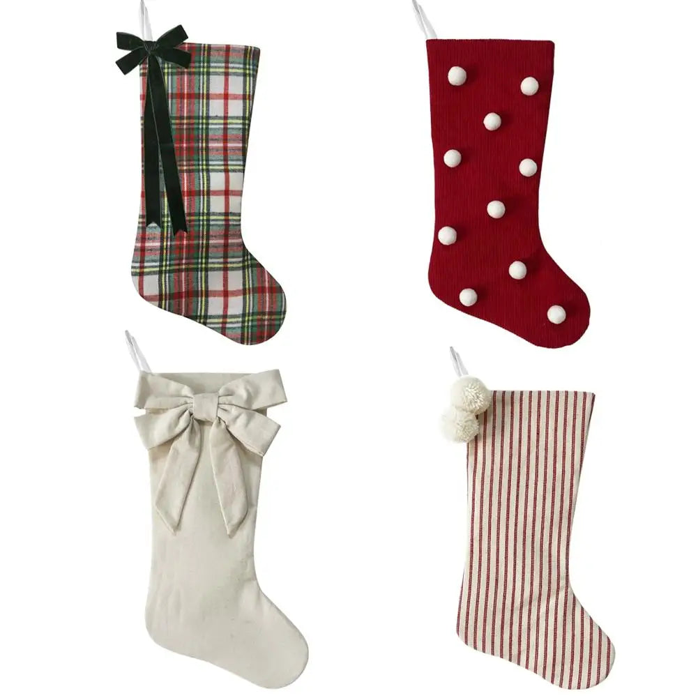 Christmas Decorations Bows Christmas Socks Candy Gift Bags Festive Christmas Atmosphere Home Hanging Ornaments