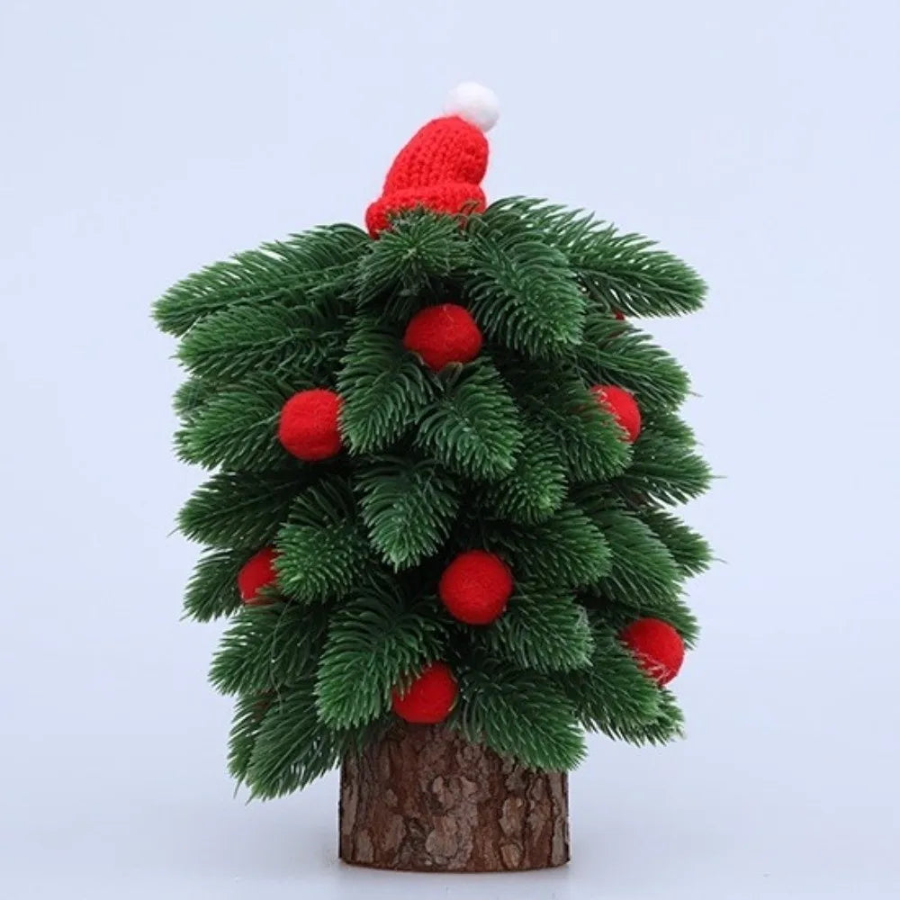 Tower Shaped Christmas Tree Ornaments Lifelike Reusable Mini Christmas Tree Wooden Base Christmas Decorations
