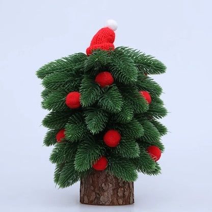 Tower Shaped Christmas Tree Ornaments Lifelike Reusable Mini Christmas Tree Wooden Base Christmas Decorations