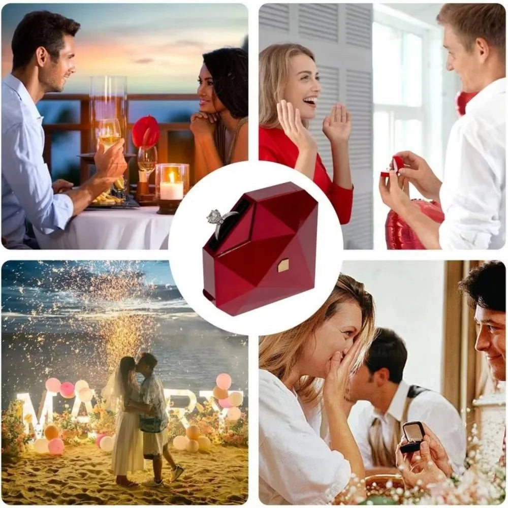 Luxury Heart Shaped Diamond Ring Box Automatic Pop-up Portable Jewelry Box Jewelry Storage Box Proposal Wedding Case For Girl