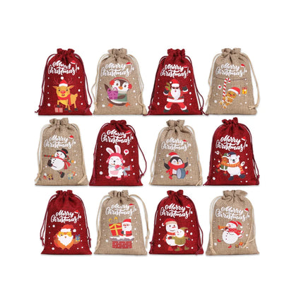 12 Christmas Burlap Cloth Bags Fabric Bags Biscuit Candy Bags Party Packaging Storage Bags Suitable For Gift Festivals 2025 New