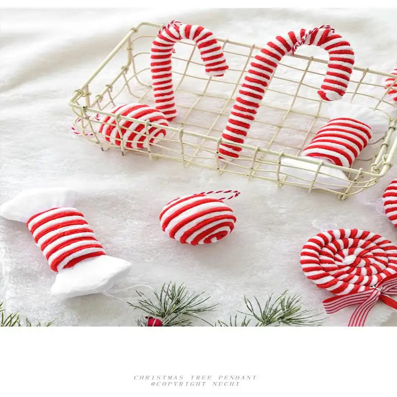 Christmas Ornaments Red And White Velvet Decorations Christmas Balls Canes Candies Christmas Trees Decorative Pendants INS Ornam
