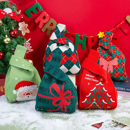Christmas Festival Knitted Gift Bag Handheld Candy Bag Women Mini Knot Wrist Bag Cute Knitted Tote Bag Reusable Shopping Bags