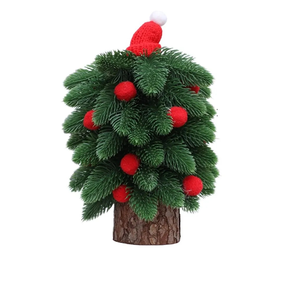 Tower Shaped Christmas Tree Ornaments Lifelike Reusable Mini Christmas Tree Wooden Base Christmas Decorations