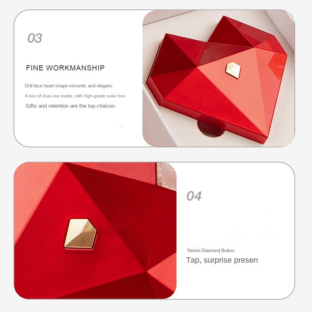 Luxury Heart Shaped Diamond Ring Box Automatic Pop-up Portable Jewelry Box Jewelry Storage Box Proposal Wedding Case For Girl