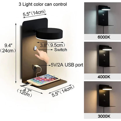 LED Wall Light Interior  Mobile Phone Charging USB Wall Lamps With Switch Bedroom Bedside Reading Lights Decoration Living Room