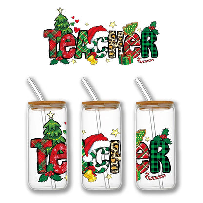 Christmas Design 3D UV DTF Wraps Stickers Cute Wraps .For 16 OZ Glass Libbey Selfadhesive Washable DIY Custom Cups Wrap Stickers