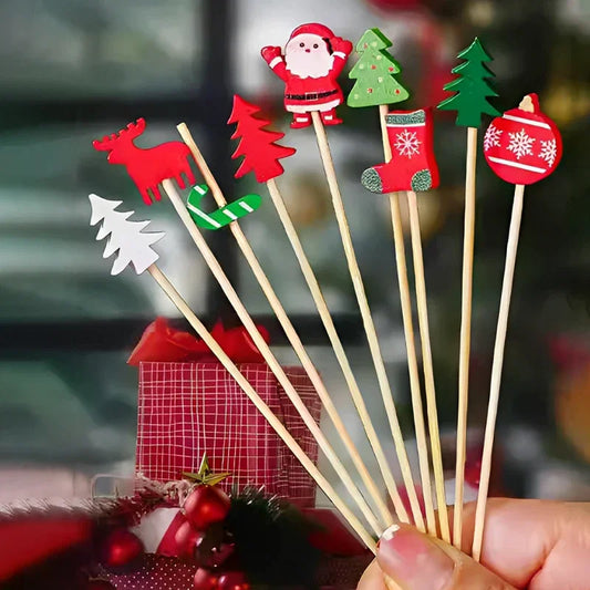 Christmas And New Year Disposable Fruit Sticks Fruit Forks Creative Art Toothpicks (100 Sticks Per Pack)