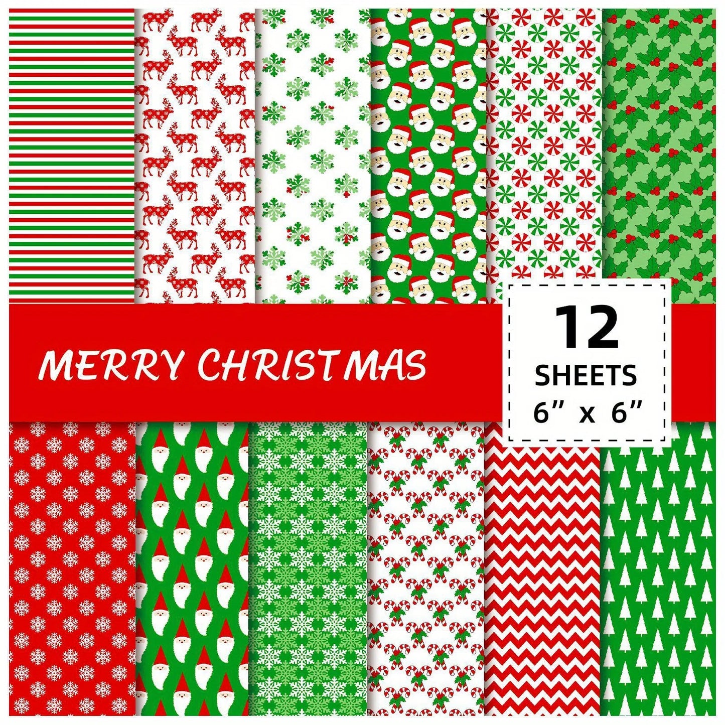 12 Sheet DIY Christmas Gift Wrapping Paper,Background Decorations Paper,DIY Photo Album,Scrapbook,Santa Claus Pattern Paper