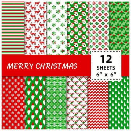 12 Sheet DIY Christmas Gift Wrapping Paper,Background Decorations Paper,DIY Photo Album,Scrapbook,Santa Claus Pattern Paper