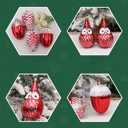 Red Christmas Hanging Decoration Electroplated Pinecone Acorn Owl Xmas Ornament Ball Festival Shopwindow Christmas Tree Ornament