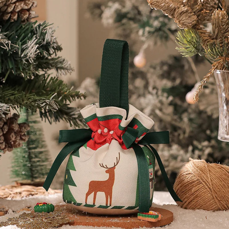 Portable Christmas Gift Bags Canvas Drawstring Candy Bags Christmas Decorations for Home 2024 Navidad Natal Gifts New Year 2025