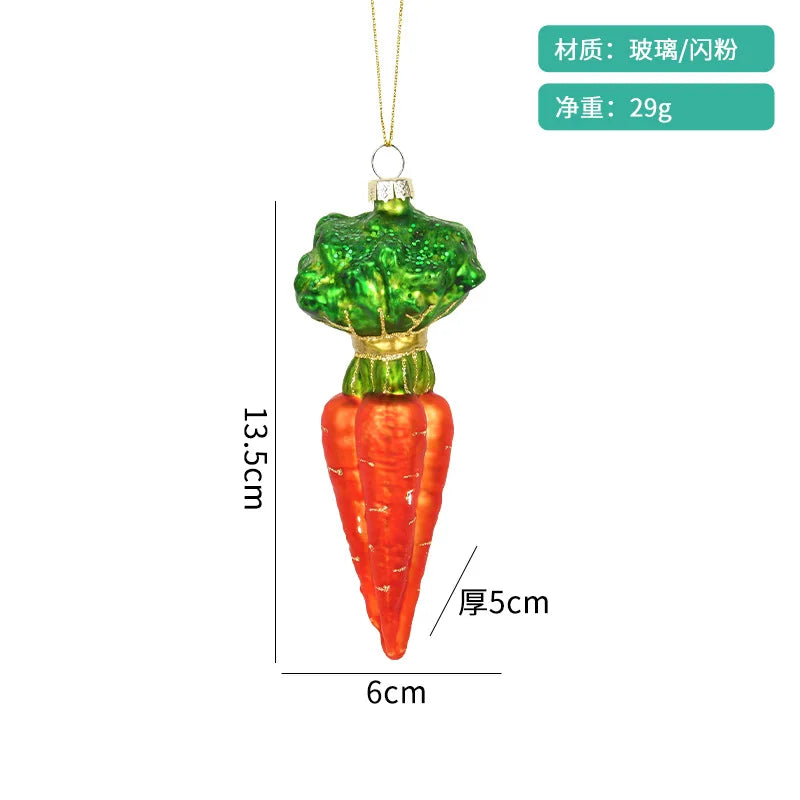 Christmas Decorations Accessories Glass Painted Fruits Vegetables Bottles Cake Christmas Tree Ornaments Hanging Pendant Gifts