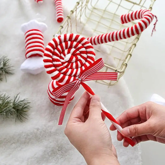 Christmas Ornaments Red And White Velvet Decorations Christmas Balls Canes Candies Christmas Trees Decorative Pendants INS Ornam