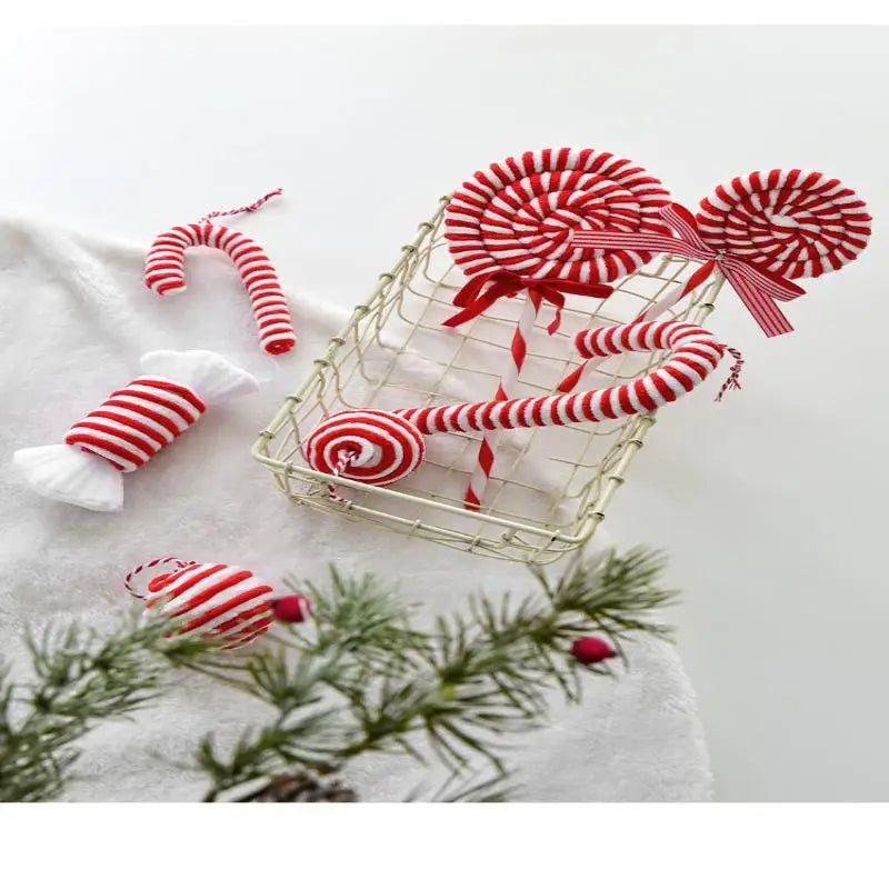 Christmas Ornaments Red And White Velvet Decorations Christmas Balls Canes Candies Christmas Trees Decorative Pendants INS Ornam