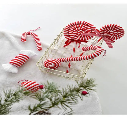 Christmas Ornaments Red And White Velvet Decorations Christmas Balls Canes Candies Christmas Trees Decorative Pendants INS Ornam