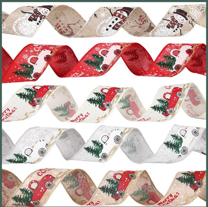 Christmas Ribbon Classic Wrapping Christmas Tree Ribbon Wreath Bows DIY Fabric Swirl Ribbon Burlap Xmas Gift Decoration